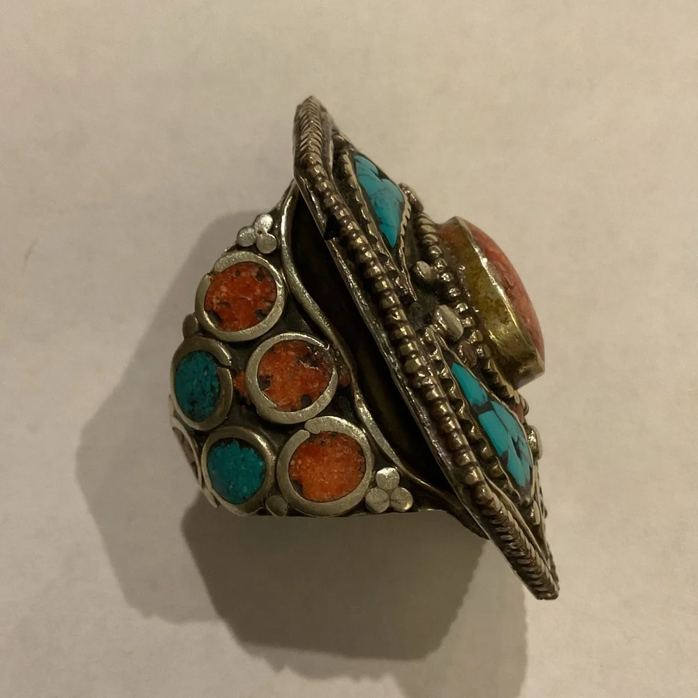 Vintage Mens Sterling Silver Large Southwestern Turquoise Ring Jewelry Y2K Heavy